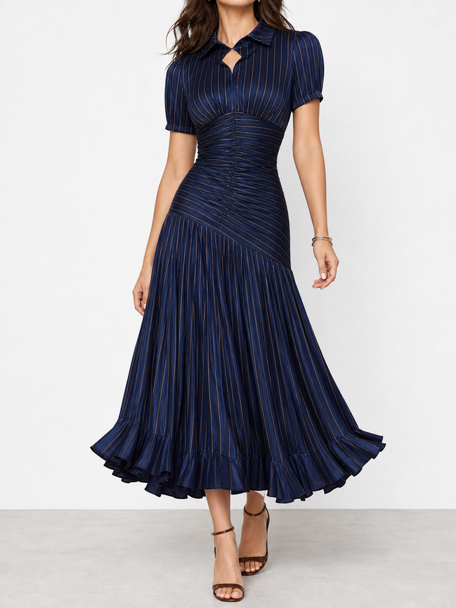 Adriana | Vestido midi de satén con rayas retro