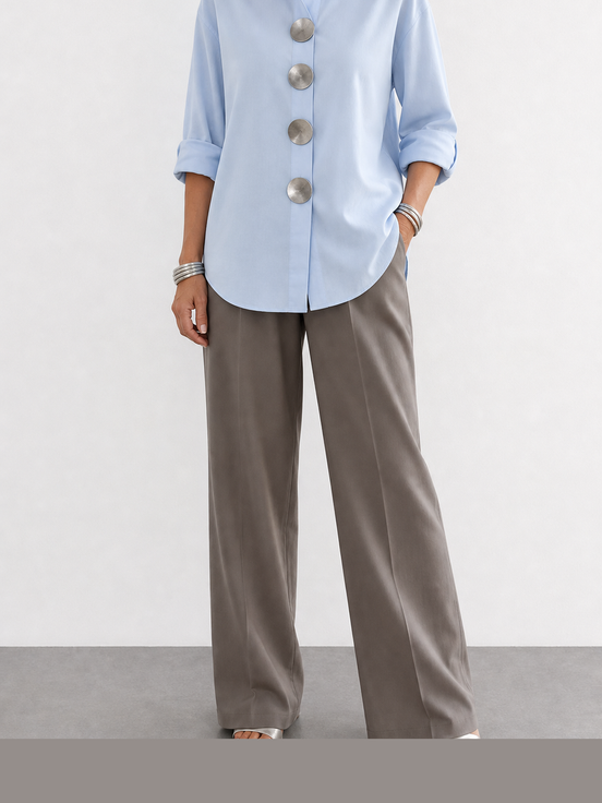 Marina | Blusa de algodón y lino con cuello mao