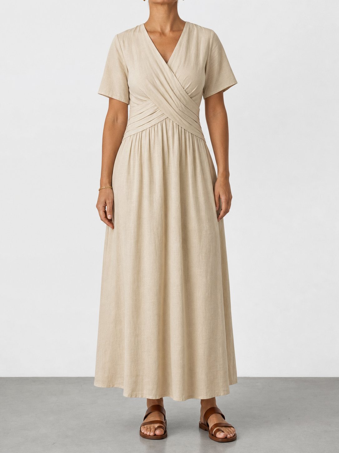 Álvara | Vestido midi cruzado con escote en V y manga corta