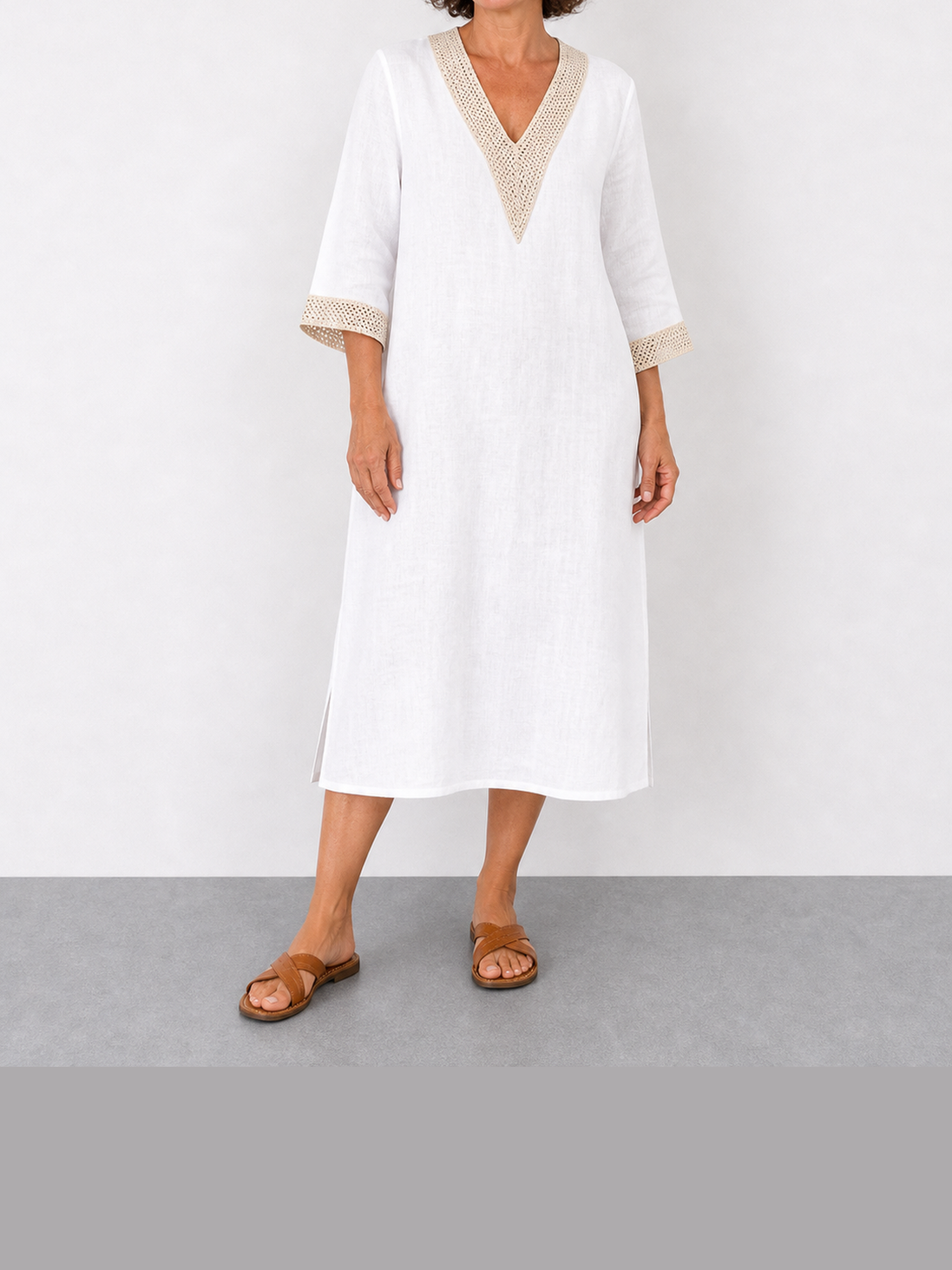 Elena | Vestido midi de manga tres cuartos con escote en V