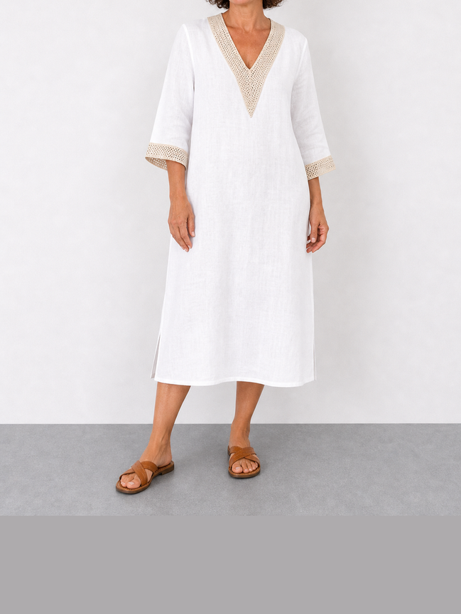 Elena | Vestido midi de manga tres cuartos con escote en V