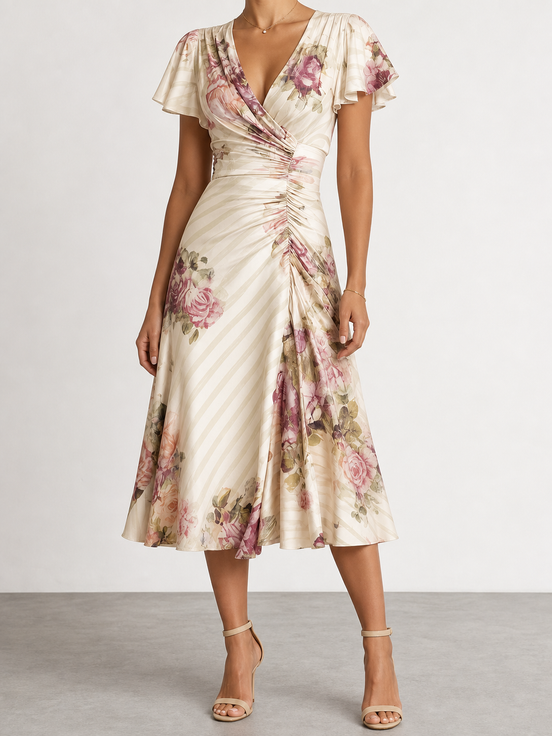 Camila | Vestido midi floral drapeado