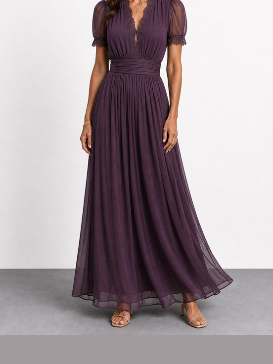 Elena | Vestido largo con cintura fruncida y escote lágrima