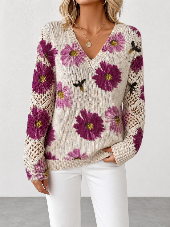 Aurora | Jersey de punto floral con escote en V