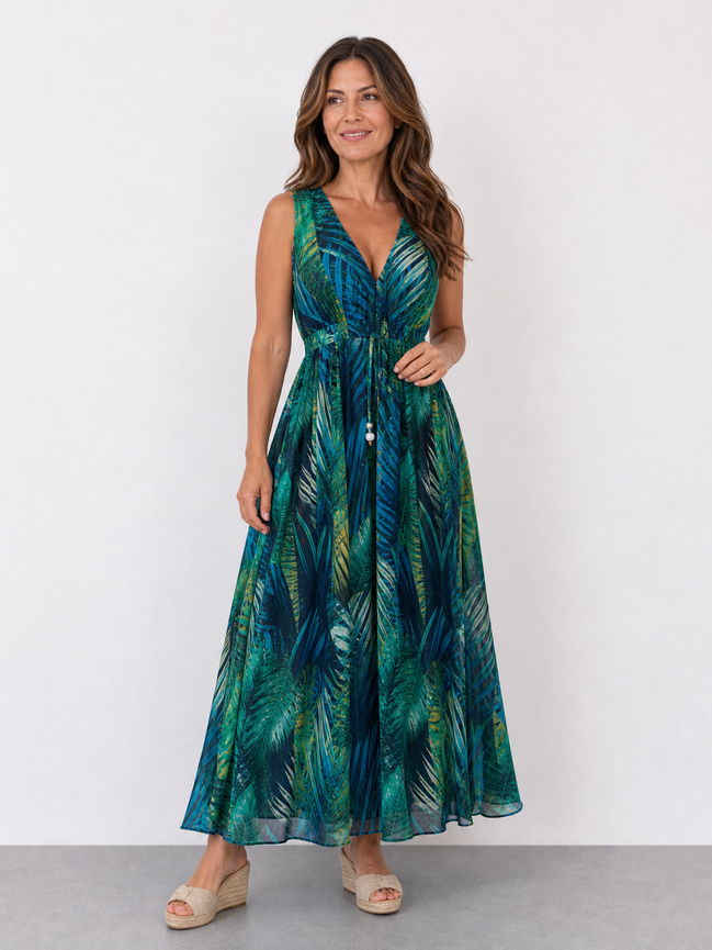Zaida | Vestido midi sin mangas con cintura imperio