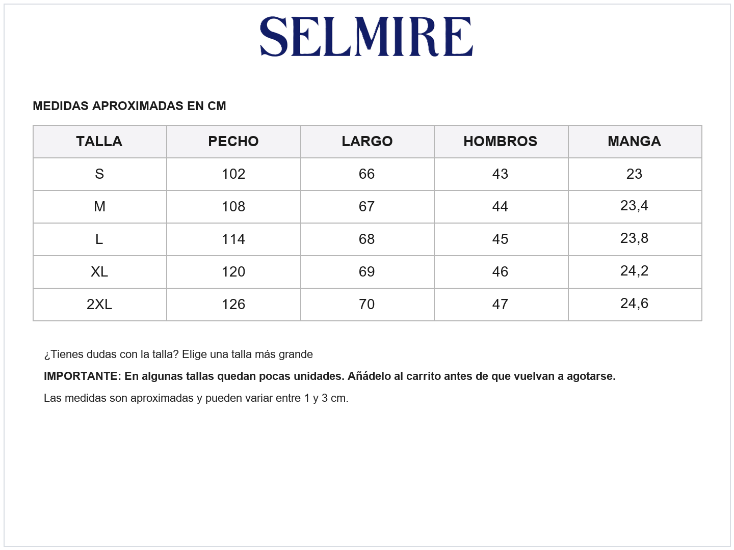 Guía de tallas de Marcos | Polo transpirable de manga corta