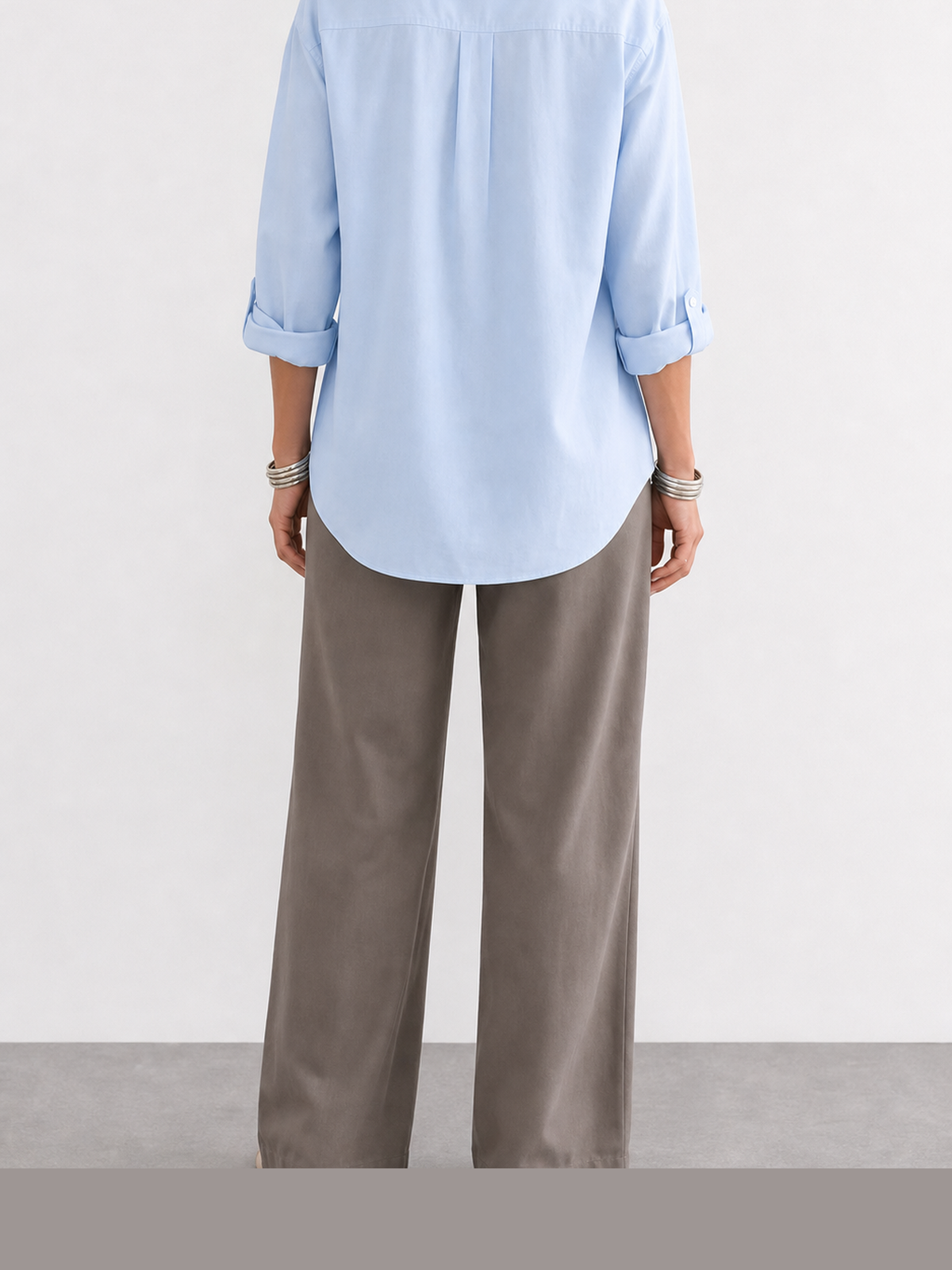 Marina | Blusa de algodón y lino con cuello mao