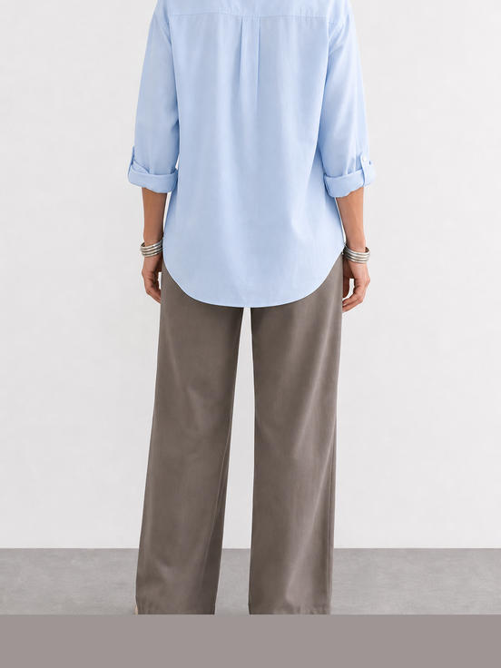 Marina | Blusa de algodón y lino con cuello mao