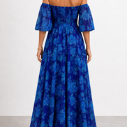 Luna | Vestido largo floral con hombros descubiertos