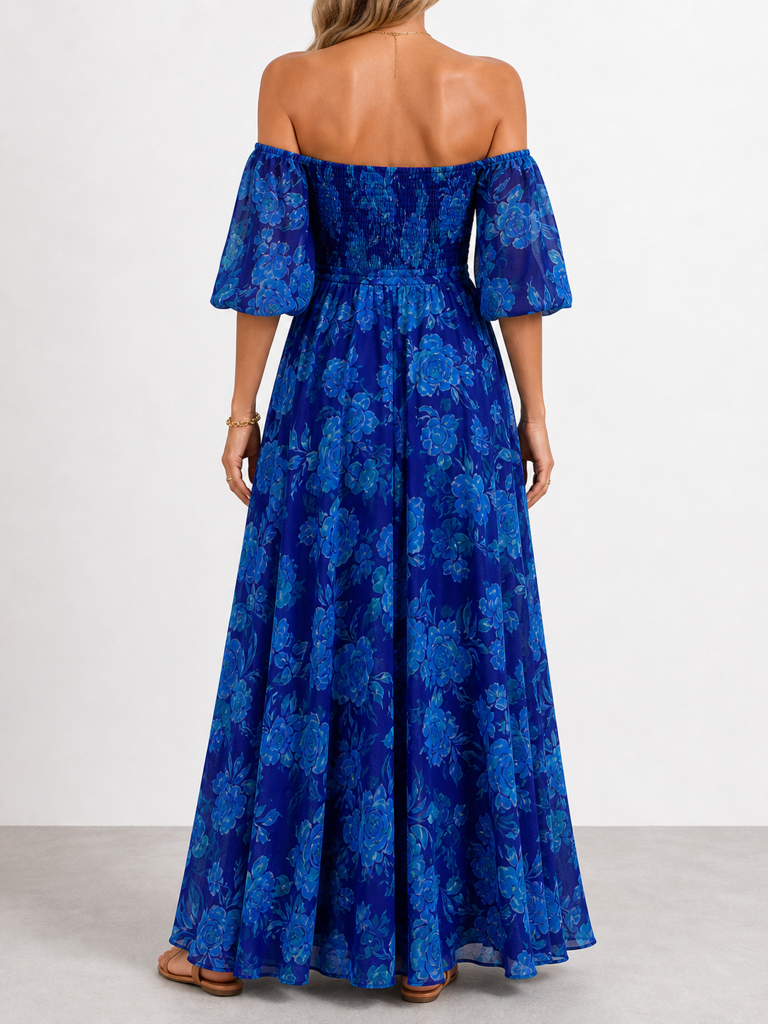 Luna | Vestido largo floral con hombros descubiertos