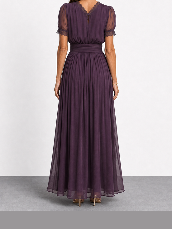 Elena | Vestido largo con cintura fruncida y escote lágrima