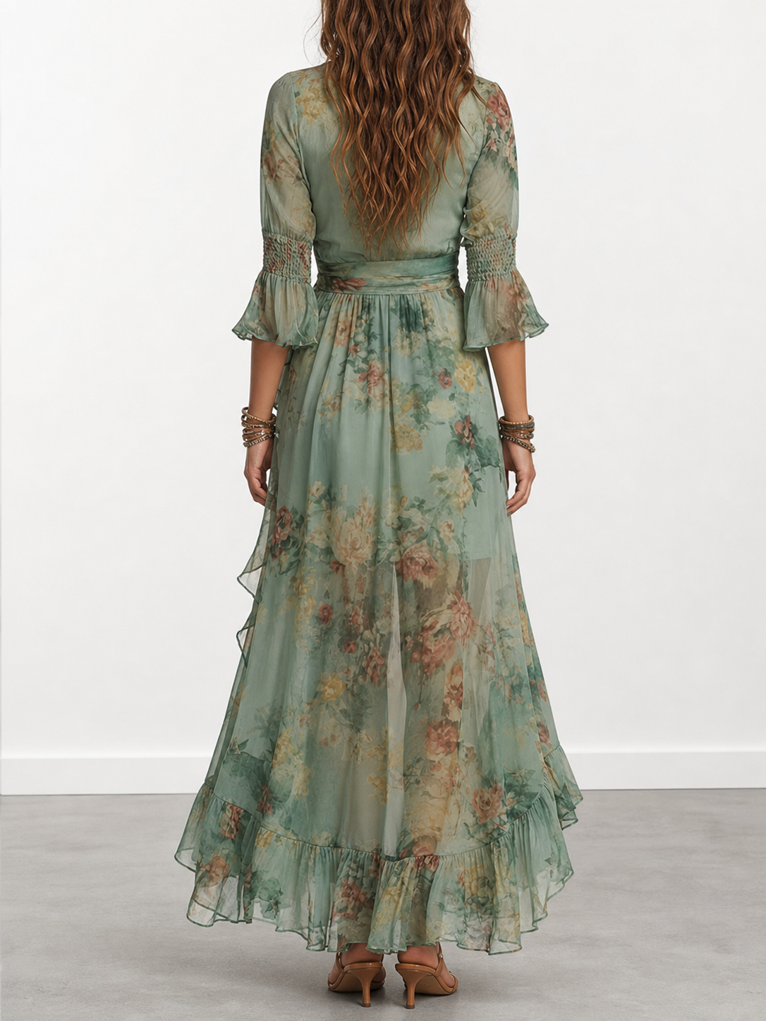 Aurora | Vestido largo floral boho con bajo asimétrico