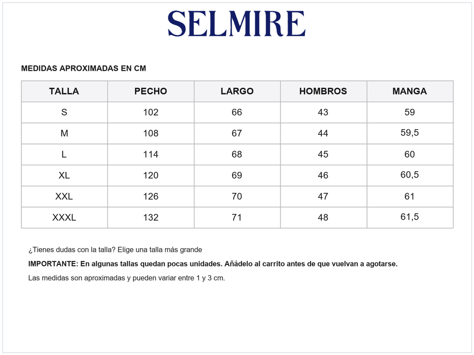 Guía de tallas de Sebastián | Camisa elegante de verano