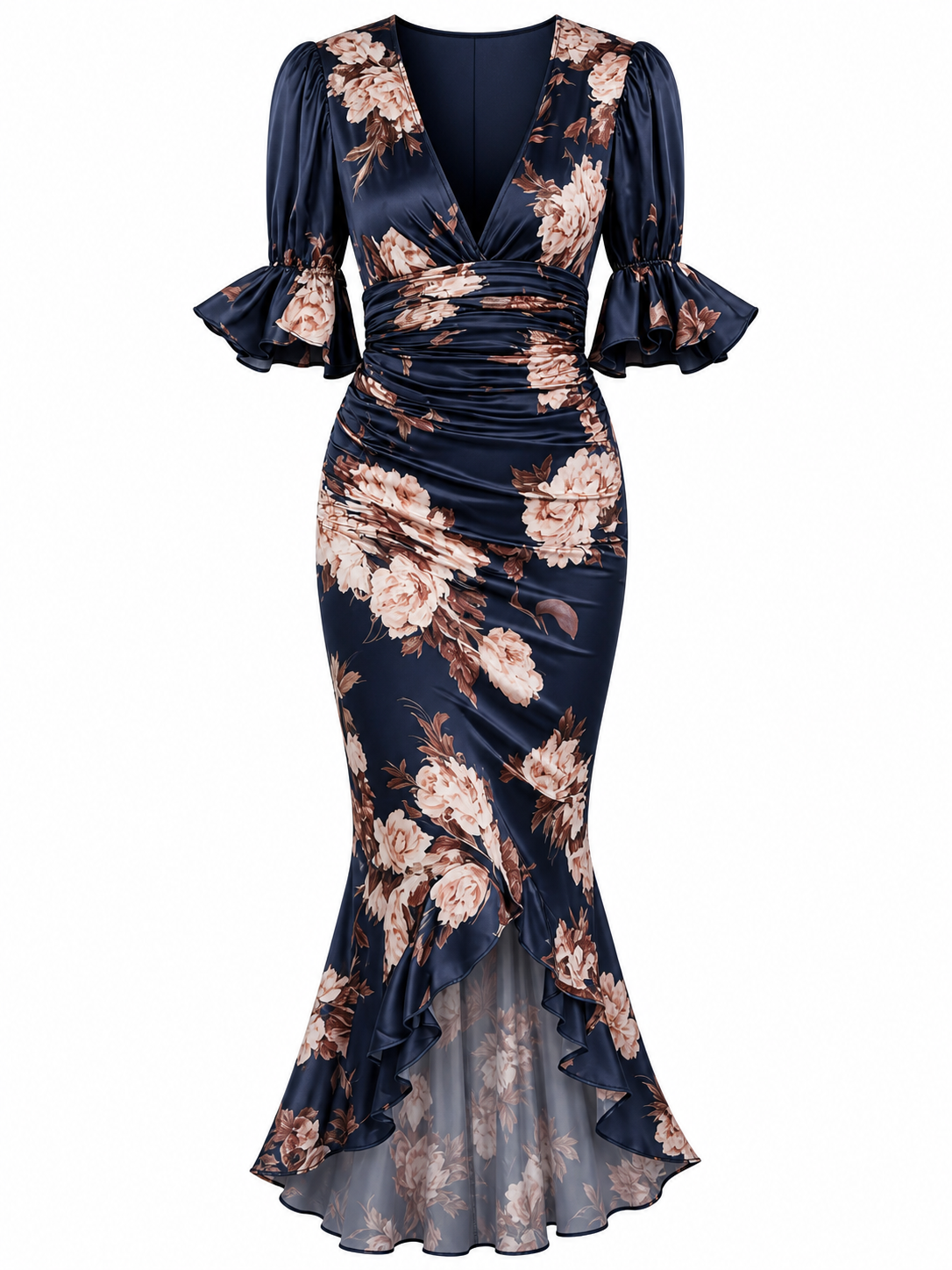 Alicia | Vestido largo de satén con estampado floral