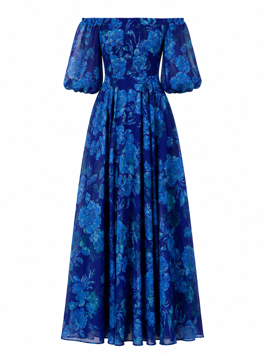 Luna | Vestido largo floral con hombros descubiertos