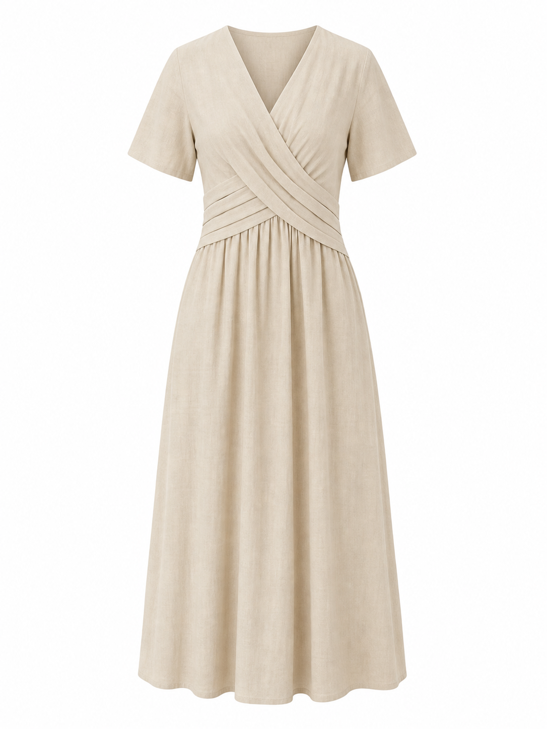Álvara | Vestido midi cruzado con escote en V y manga corta