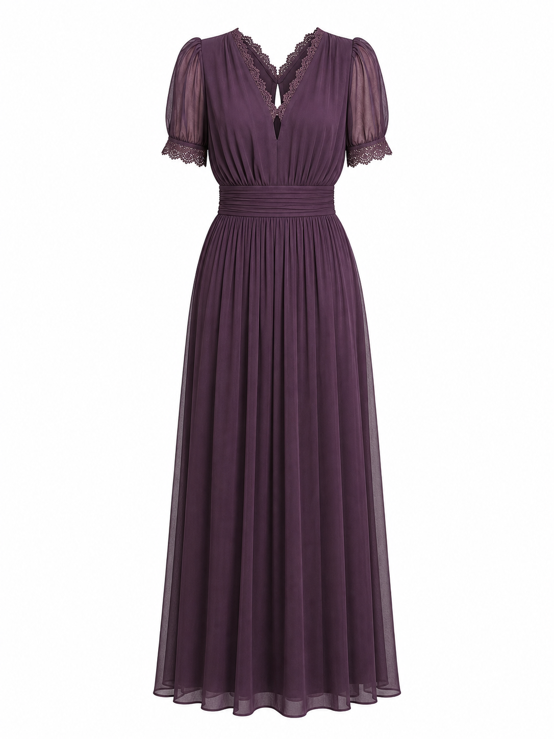 Elena | Vestido largo con cintura fruncida y escote lágrima