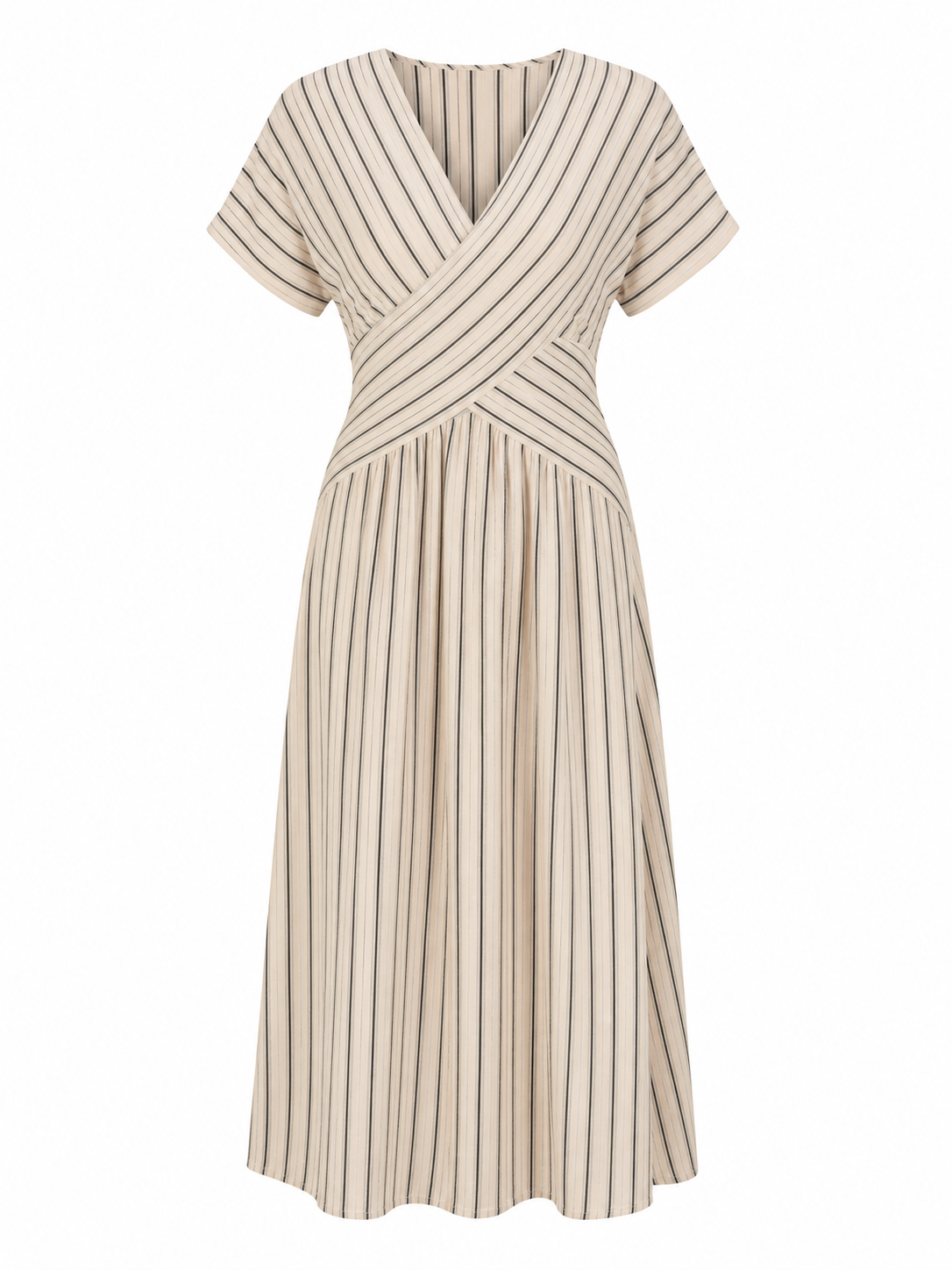 Celia | Vestido midi de manga corta con escote en V y cintura cruzada