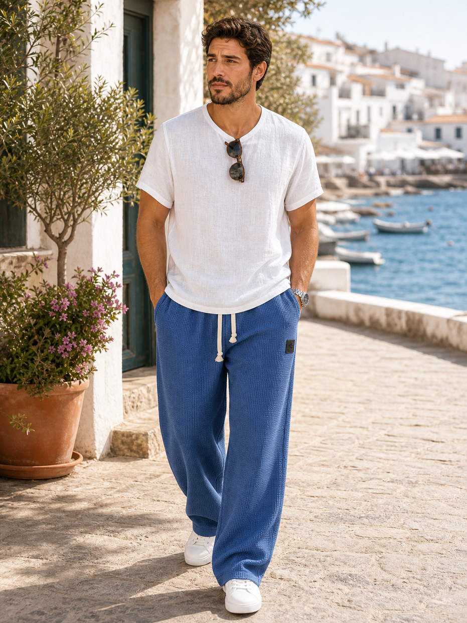 Lorenzo | Pantalones amplios con textura de nido de abeja