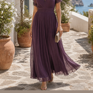 Elena | Vestido largo con cintura fruncida y escote lágrima