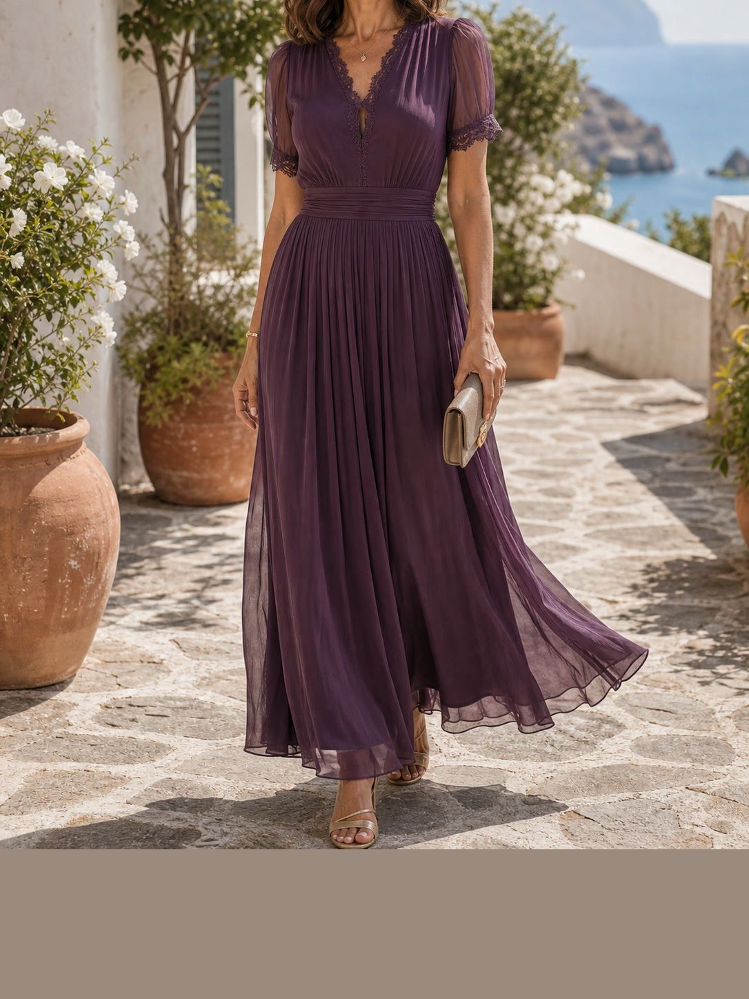 Elena | Vestido largo con cintura fruncida y escote lágrima