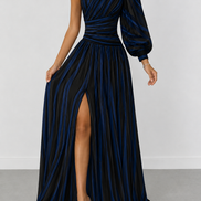 Azahara | Vestido largo de rayas con hombro descubierto