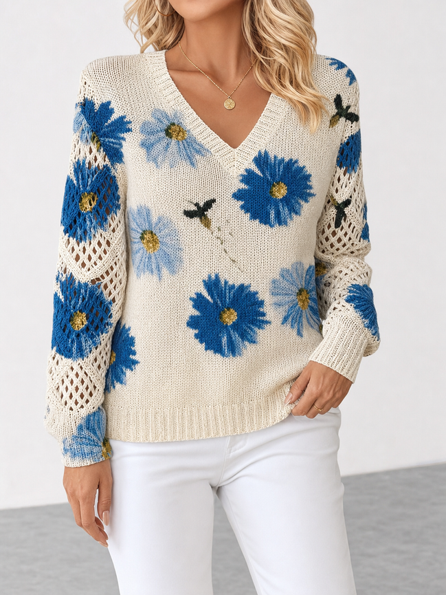 Aurora | Jersey de punto floral con escote en V