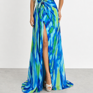 Mia | Vestido largo drapeado de estampado vibrante
