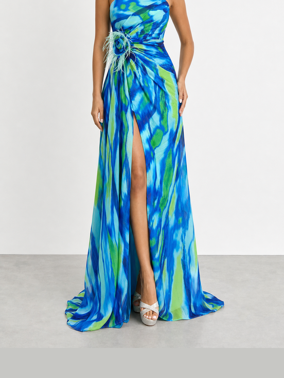 Mia | Vestido largo drapeado de estampado vibrante
