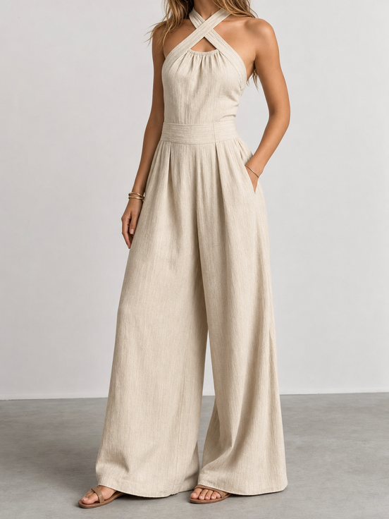 Blanca | Conjunto de lino y algodón con un elegante escote cruzado