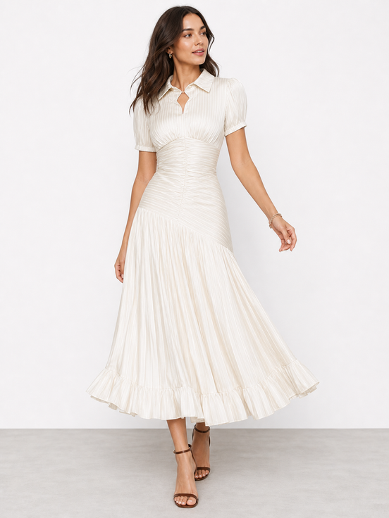 Adriana | Vestido midi de satén con rayas retro