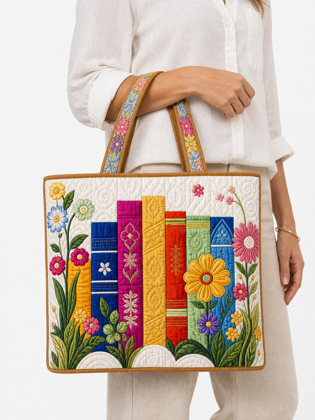 Rocío | Bolso artesanal con estampado de biblioteca floral