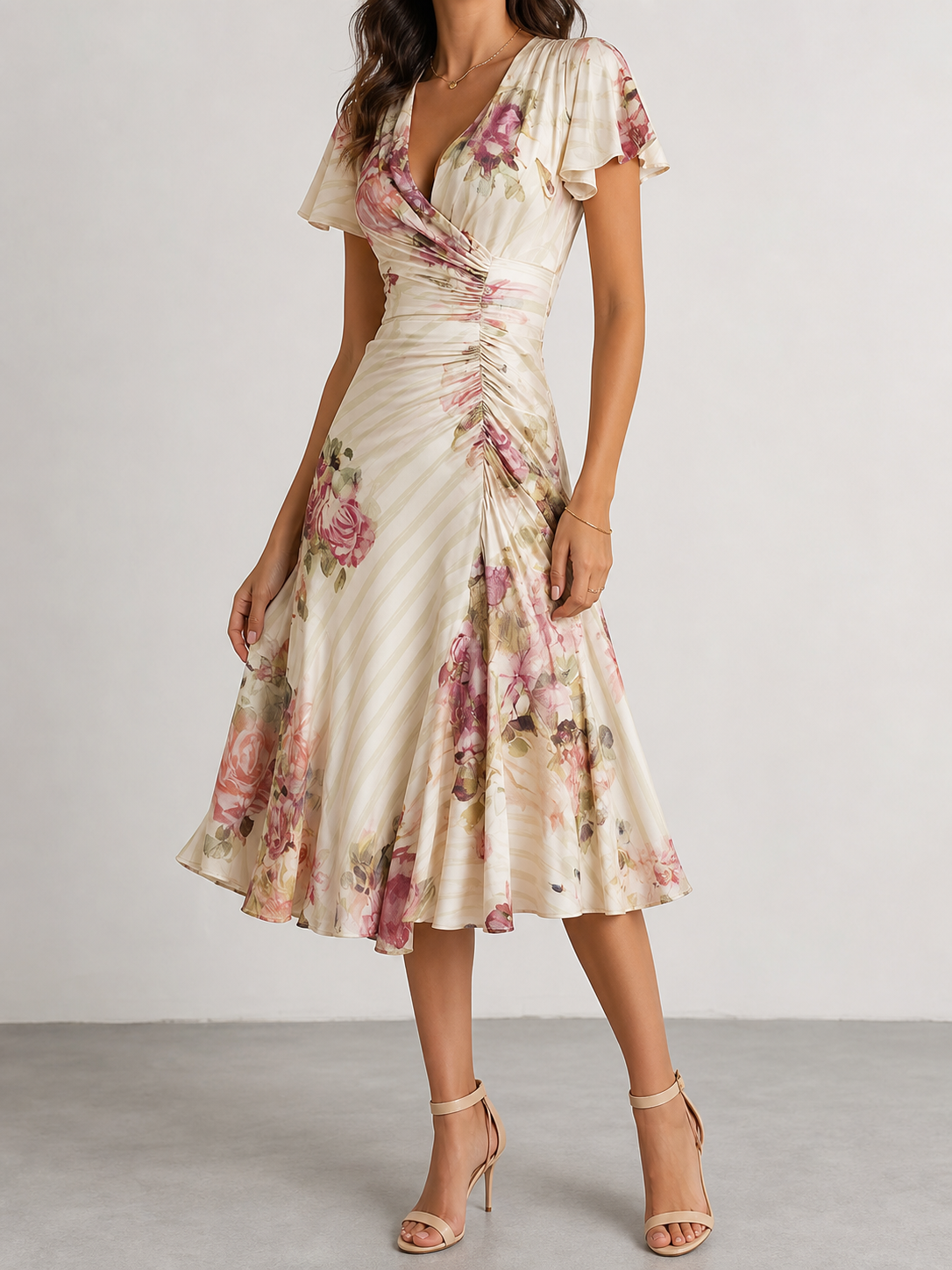Camila | Vestido midi floral drapeado