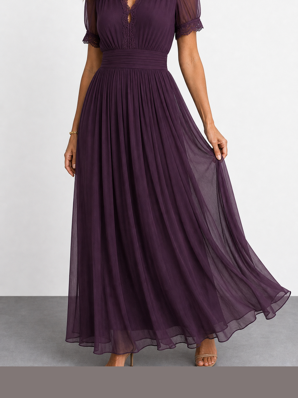 Elena | Vestido largo con cintura fruncida y escote lágrima