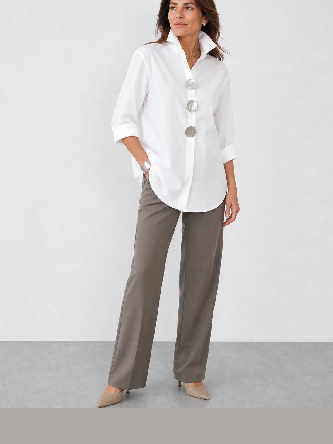 Marina | Blusa de algodón y lino con cuello mao