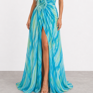 Mia | Vestido largo drapeado de estampado vibrante
