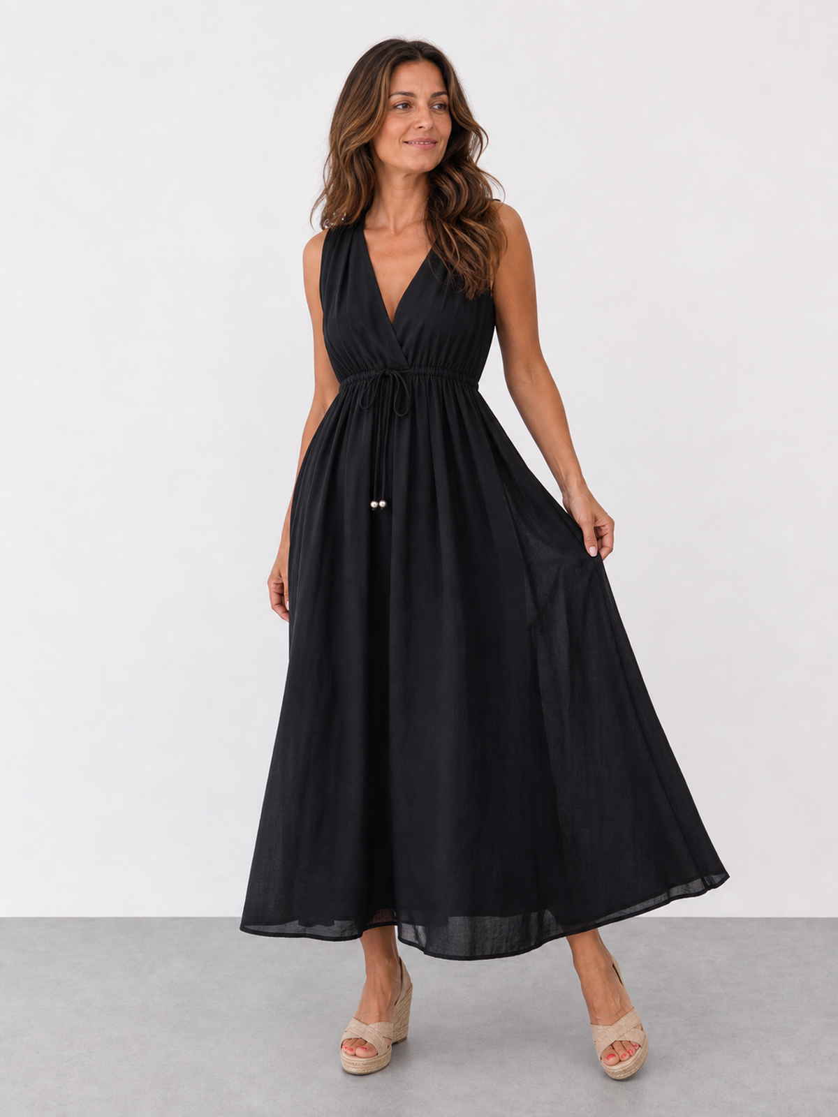 Zaida | Vestido midi sin mangas con cintura imperio