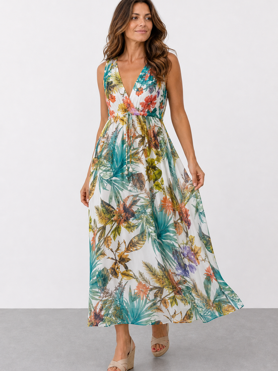 Zaida | Vestido midi sin mangas con cintura imperio