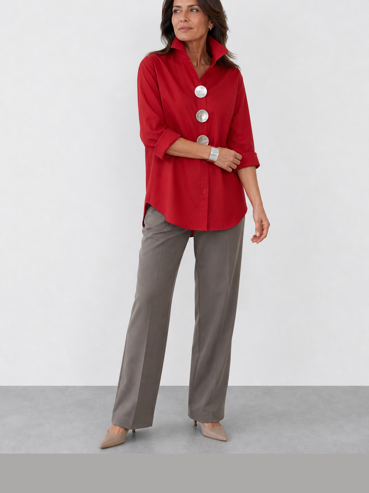 Marina | Blusa de algodón y lino con cuello mao