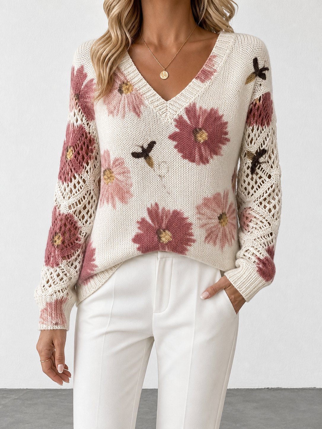 Aurora | Jersey de punto floral con escote en V