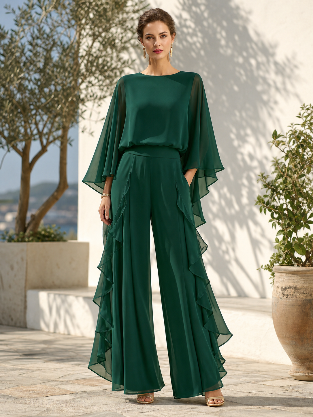 Aurora | Conjunto elegante de chifón con volantes