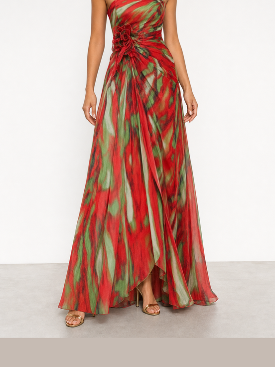 Mia | Vestido largo drapeado de estampado vibrante