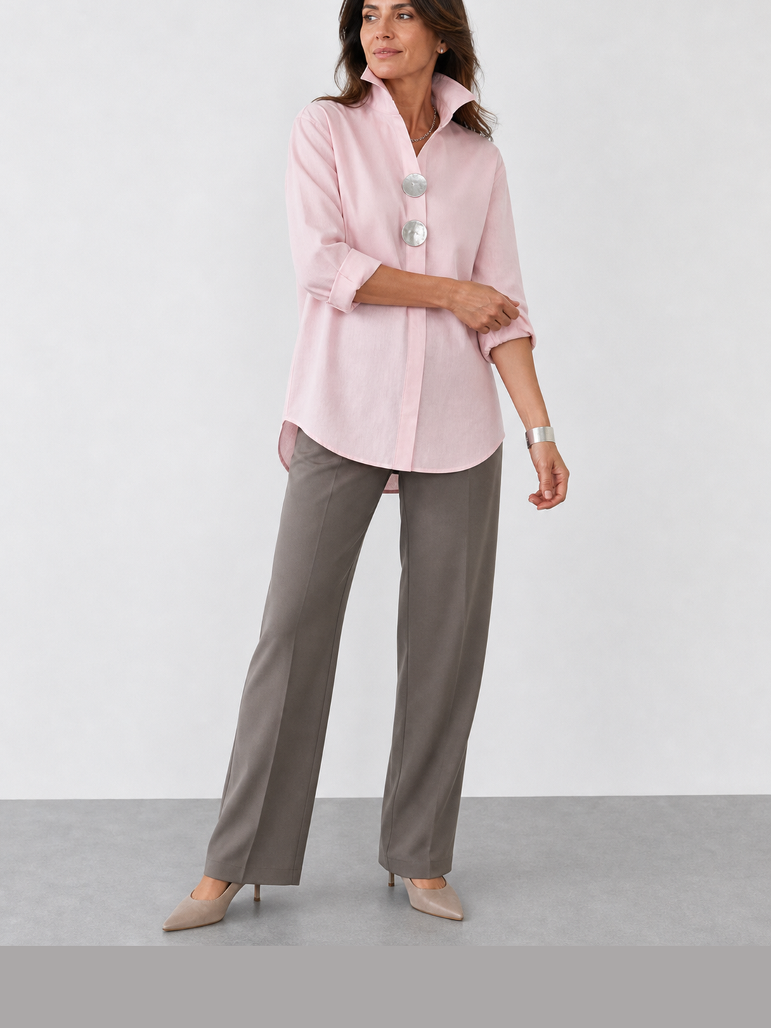 Marina | Blusa de algodón y lino con cuello mao