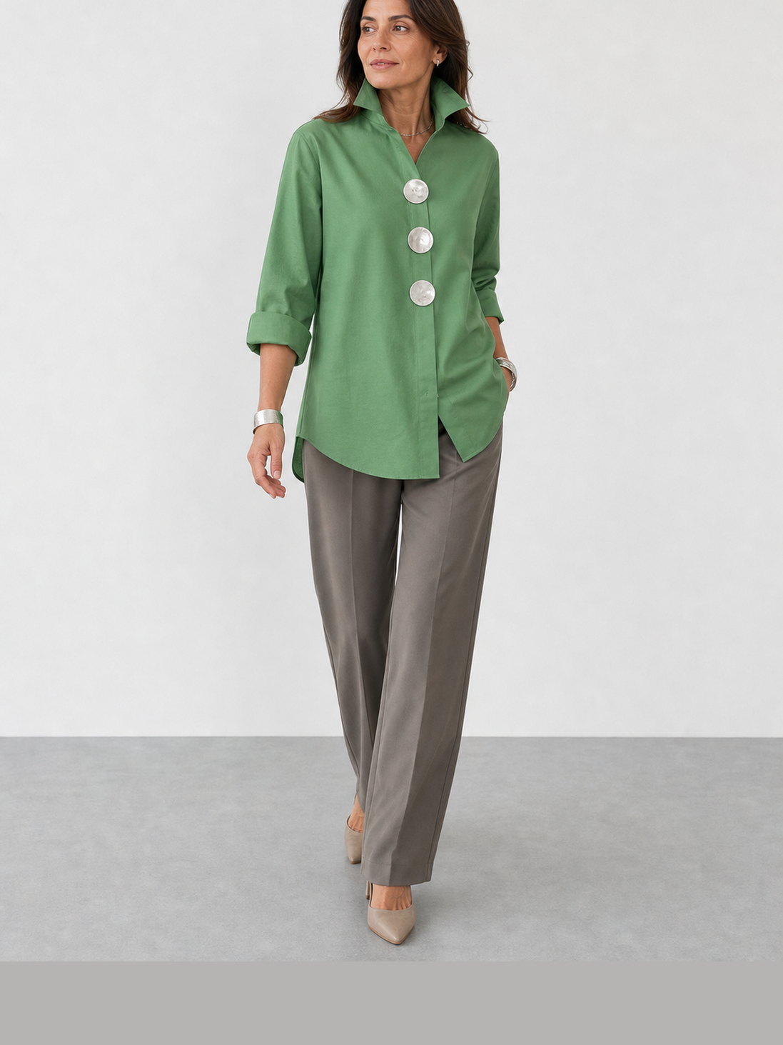 Marina | Blusa de algodón y lino con cuello mao