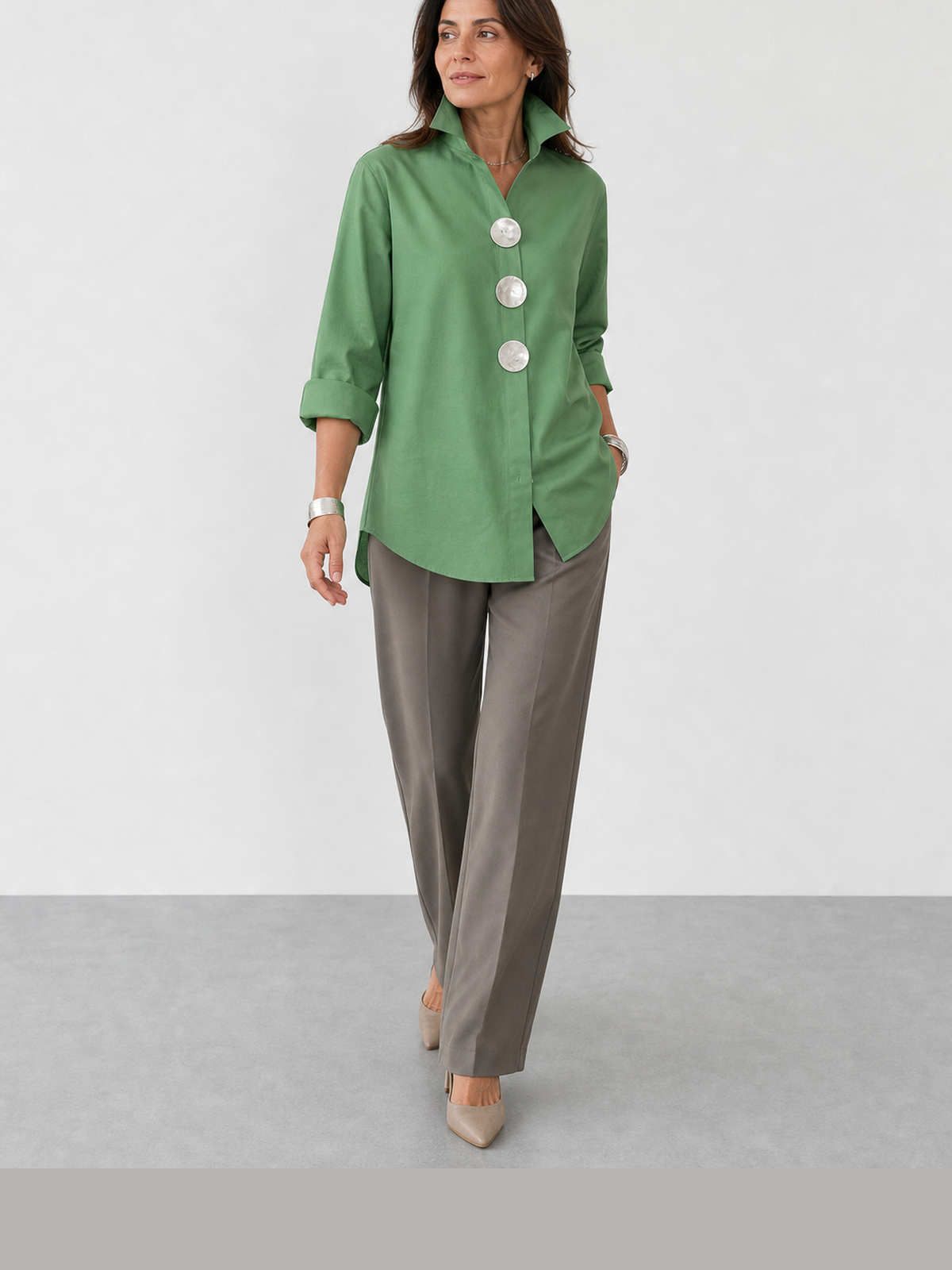 Marina | Blusa de algodón y lino con cuello mao