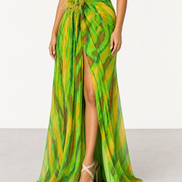 Mia | Vestido largo drapeado de estampado vibrante