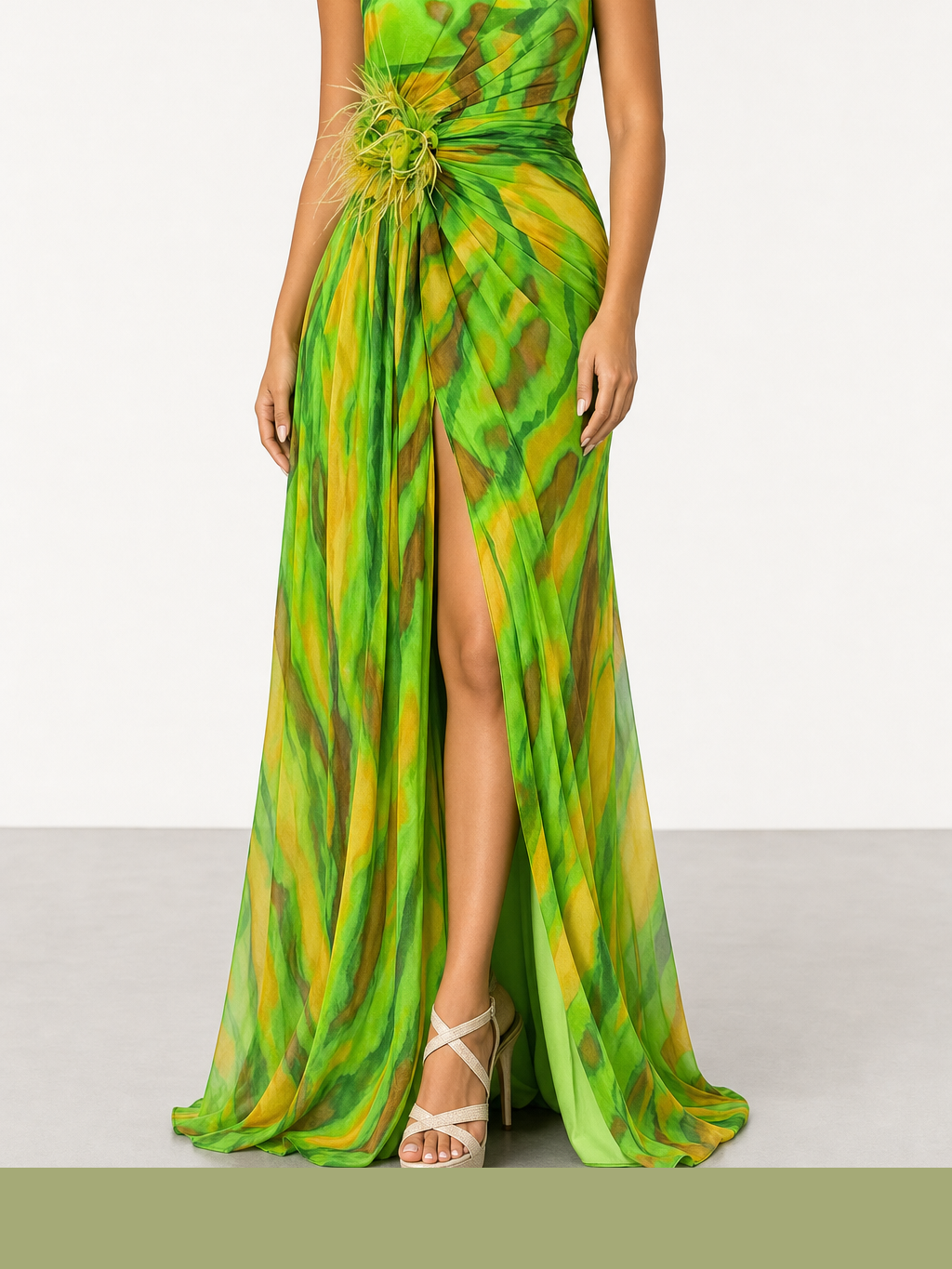 Mia | Vestido largo drapeado de estampado vibrante