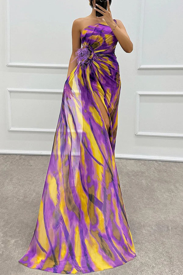 Mia | Vestido largo drapeado de estampado vibrante