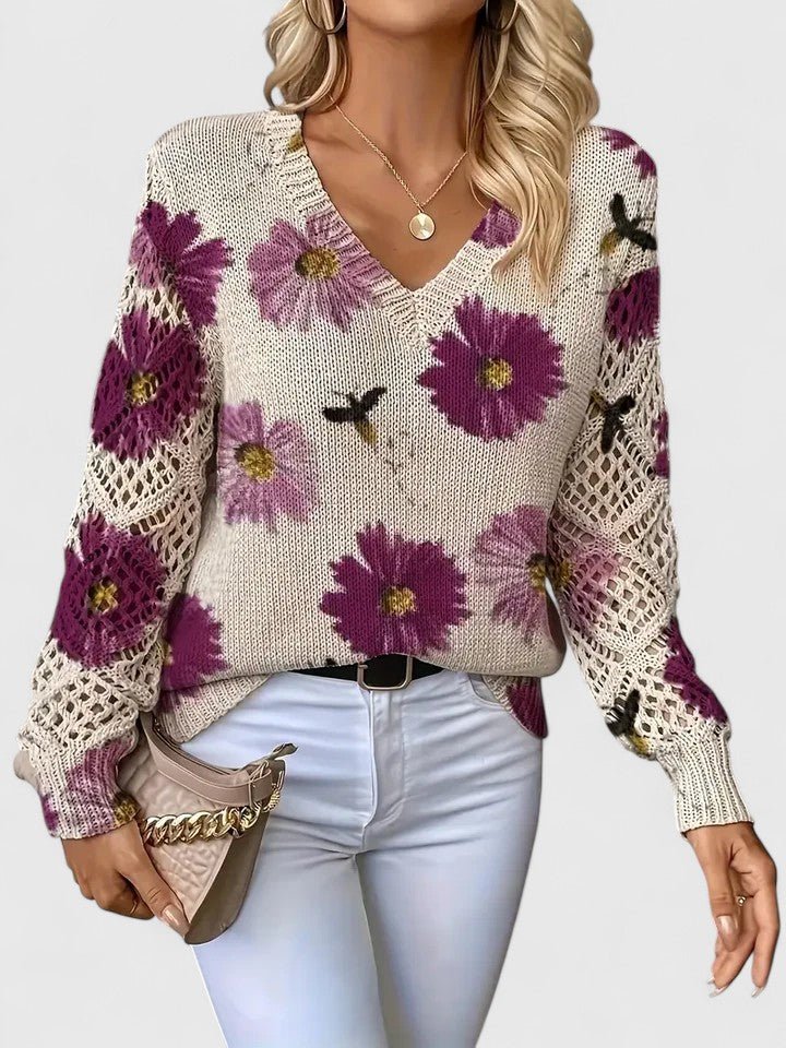 Aurora | Jersey de punto floral con escote en V