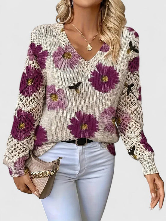 Aurora | Jersey de punto floral con escote en V